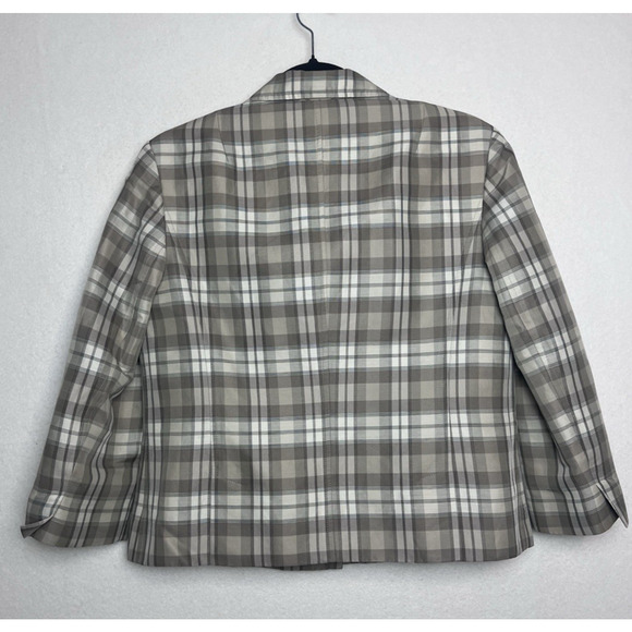 Talbots Women's Blazer Plaid Tan White Green Satin Size 8 3/4 Sleeve Cottagecore - Picture 8 of 10